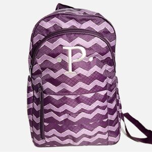 Thirty One Mod Plum Chevron Padded Strapped Backpack Embroider Initial P 💜🤍